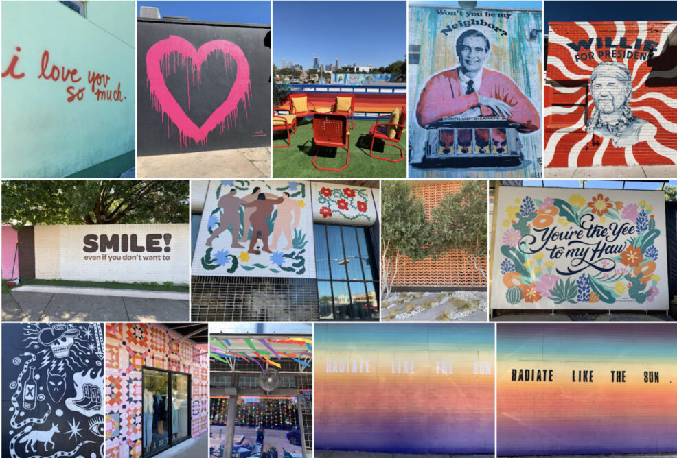 collage of south congress street murals and backdrops in austin